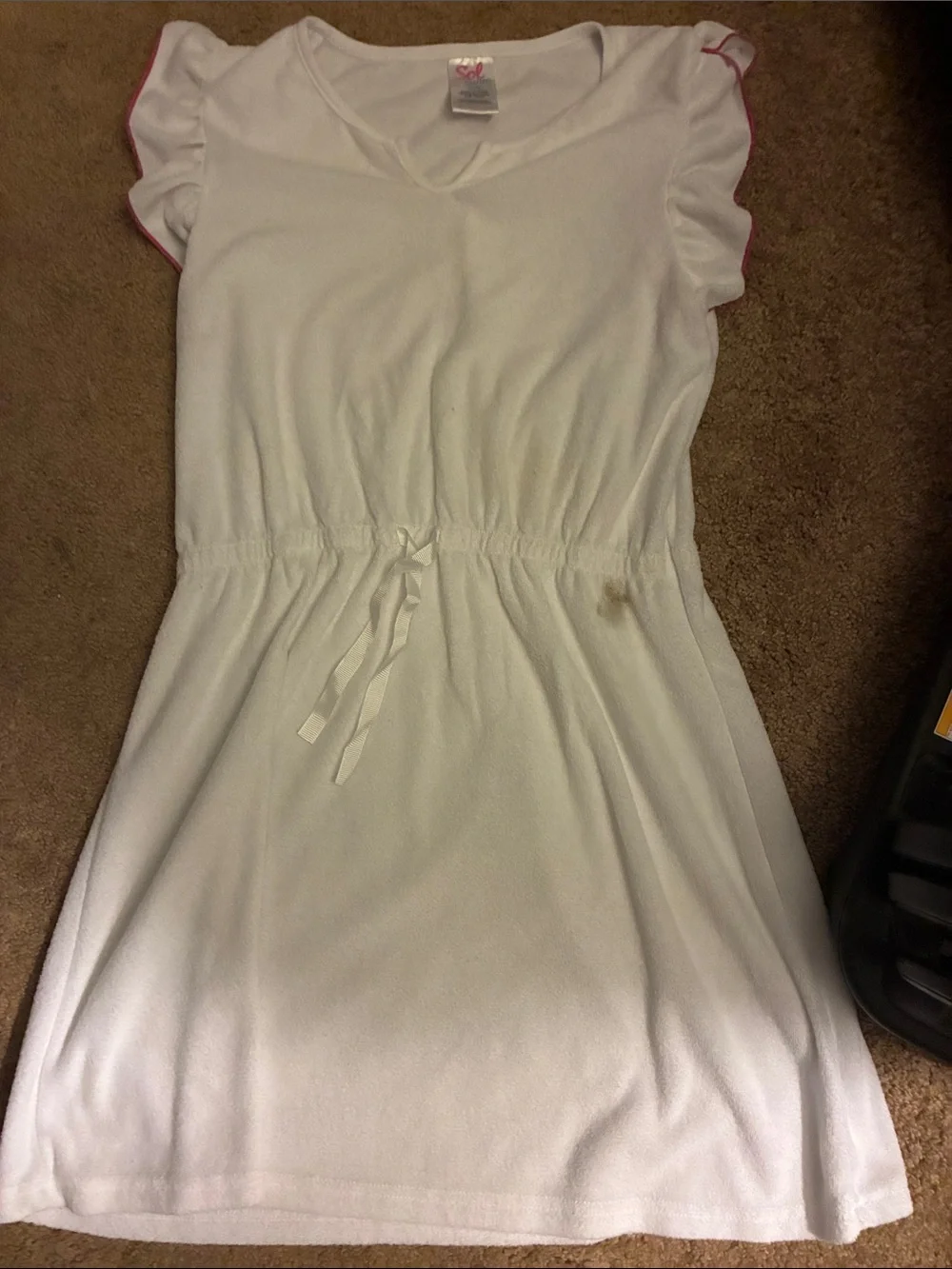 White Short-Sleeve Drawstring girls swim cover up